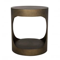 Noir Furniture Noir Eclipse Round Side Table, Metal With Aged Brass Finish Accent Tables