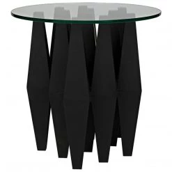 Noir Furniture Noir Soldier Side Table, Black Steel With Glass Top Accent Tables
