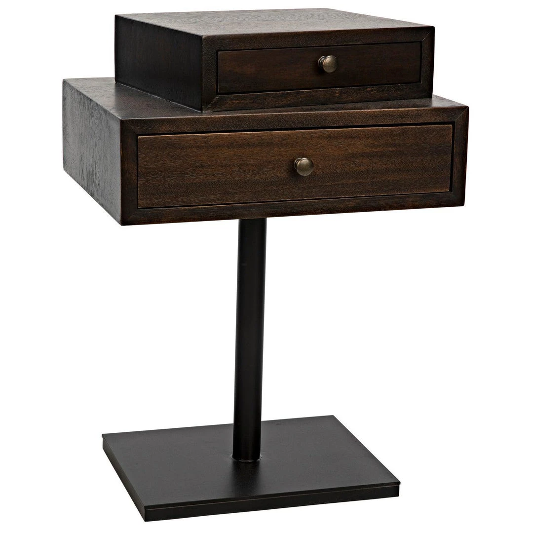 Noir Furniture Noir Enola Side Table, Ebony Walnut With Steel Base