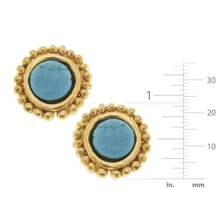 Susan Shaw Jewelry Susan Shaw Handcast Gold & Genuine Turquoise Clip Earrings