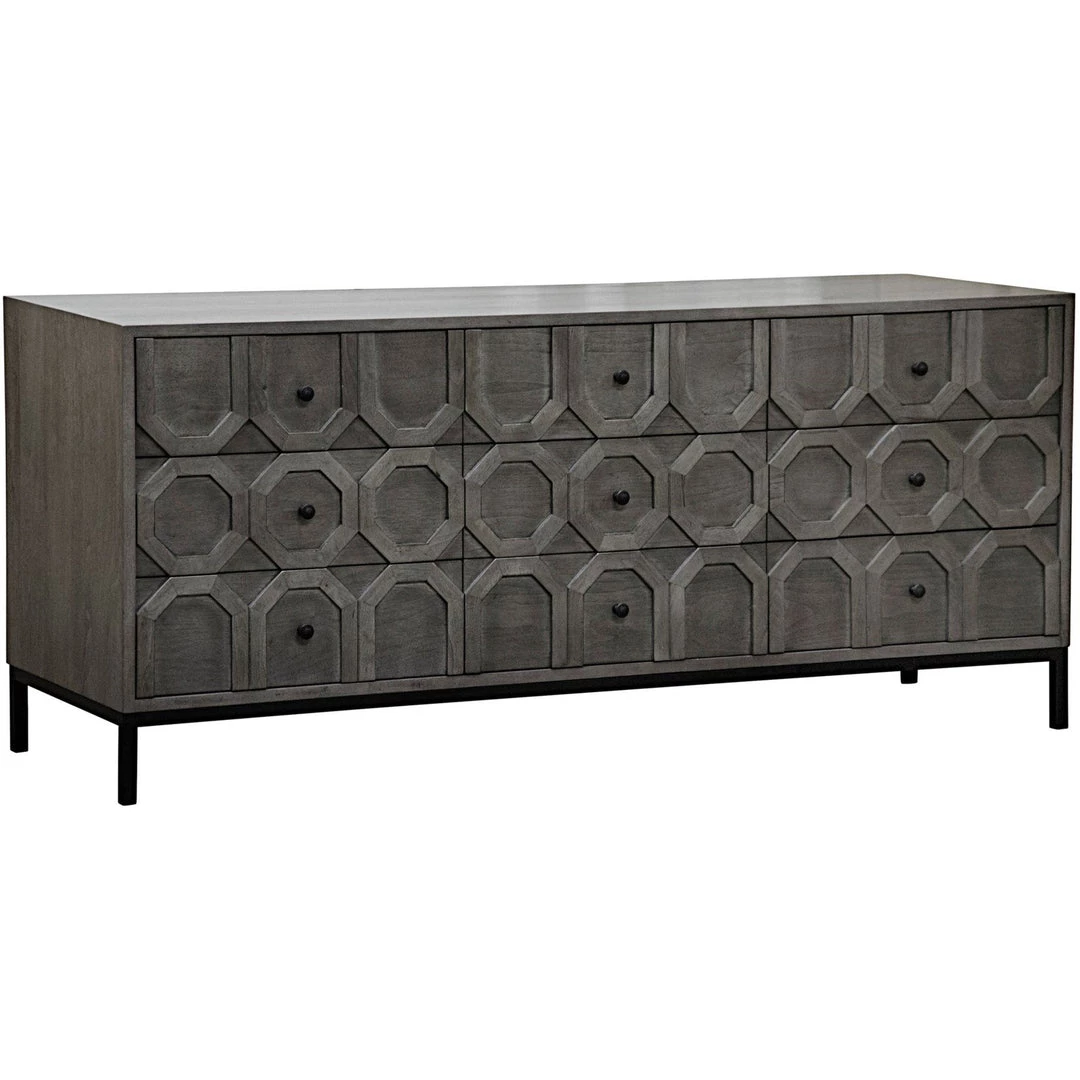 CFC Furniture Hadley 9 Drawer Buffet, Walnut/Metal