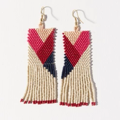 Ink + Alloy Jewelry Hot Pink Red Ivory Geometric Fringe Earrings