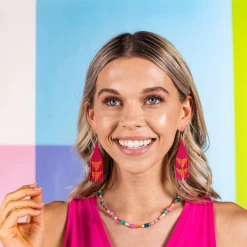 Ink + Alloy Jewelry Hot Pink With Coral Triangles Earrings