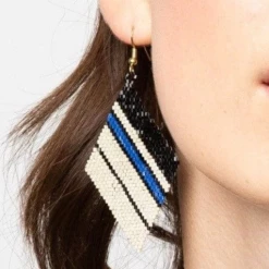 Ink + Alloy Jewelry Ivory Black Lapis Diamond Luxe Stripe Earrings