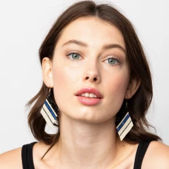 Ink + Alloy Jewelry Ivory Black Lapis Diamond Luxe Stripe Earrings