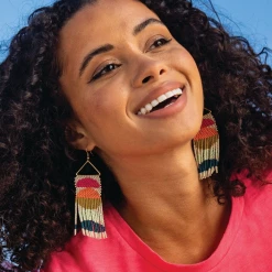 Ink + Alloy Ivory Pink Citron Peacock Half Circles On Triangle Earrings