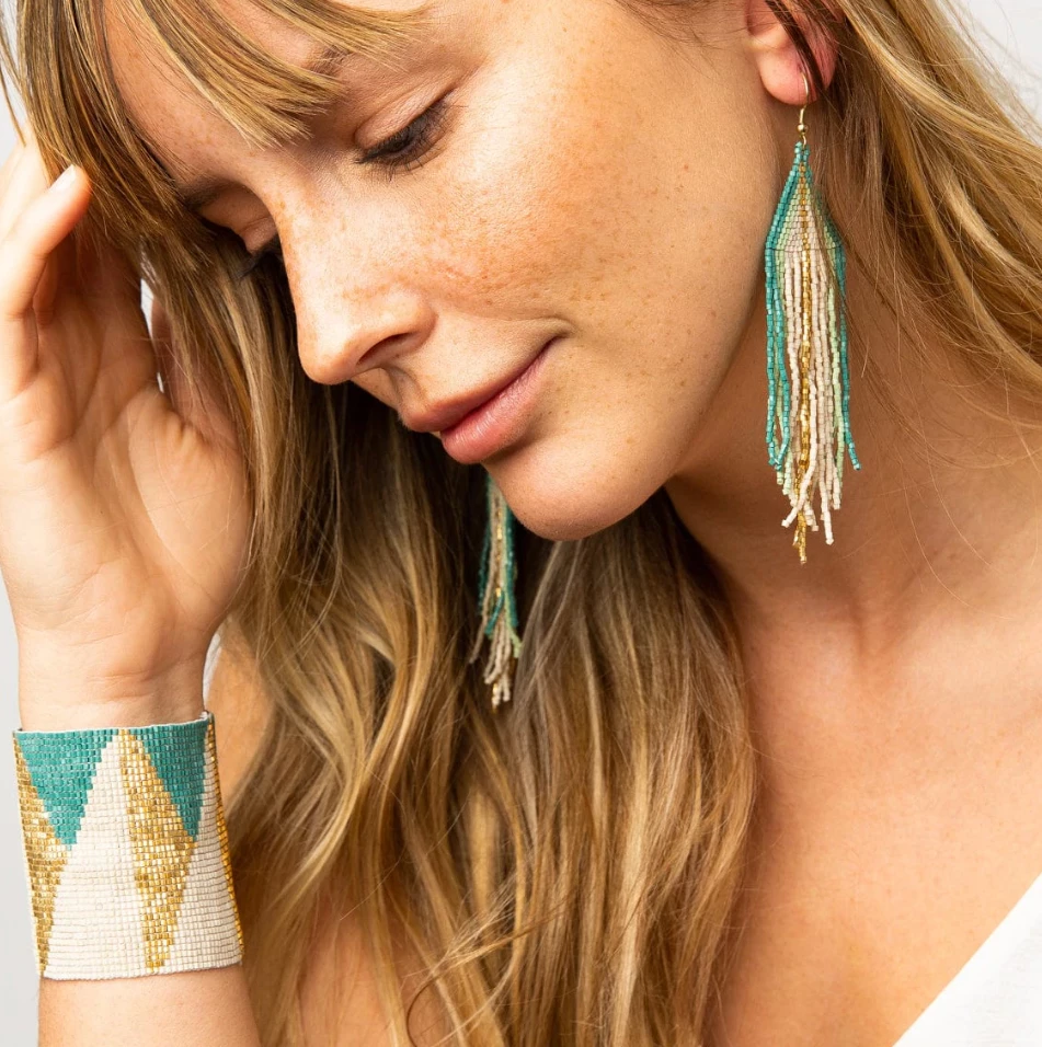 Ink + Alloy Jewelry Ivory With Teal Ombre Luxe Earring