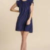 Umgee Clothing Smocked Yoke Short Ruffle Sleeves Dress