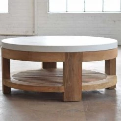 Organic Restoration Furniture Concrete & Reclaimed Teak Cocktail Table