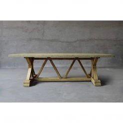 Organic Restoration Reclaimed Timber Trestle Table With Concrete Top
