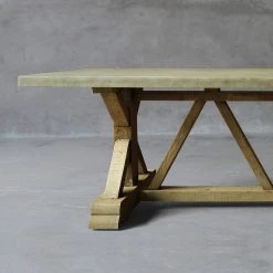 Organic Restoration Reclaimed Timber Trestle Table With Concrete Top - Large