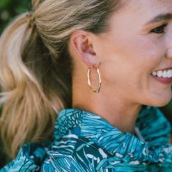 Susan Shaw Jewelry Susan Shaw Handcast Gold Bamboo Hoop Earrings