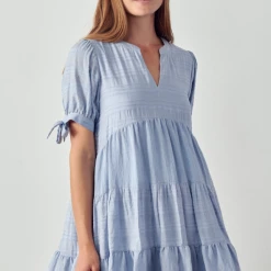 Farron Amoret Clothing Stripe Textured Tiered Babydoll Dress