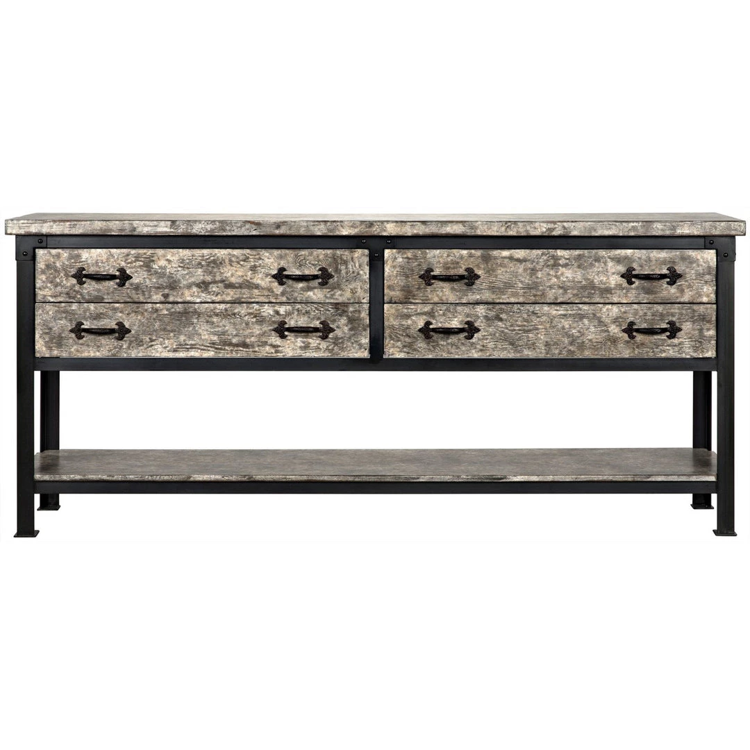 CFC Furniture Metal Console W/ RL Top & Drawers, Shelf