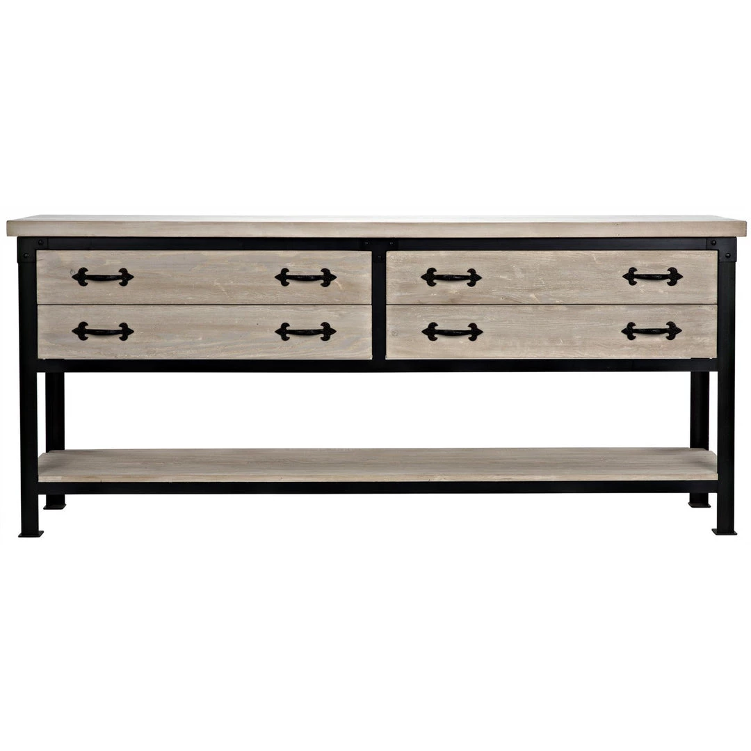 CFC Furniture Metal Console W/ RL Top & Drawers, Shelf