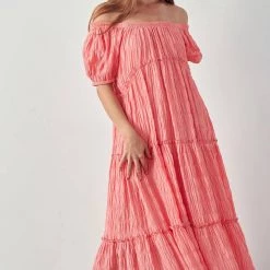 &Merci Off The Shoulder Maxi Tiered W/ Ruffled Dress Clothing