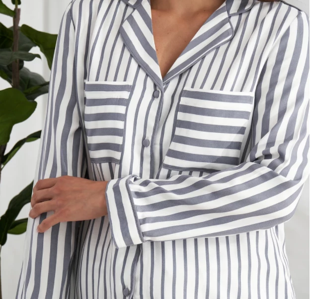 Pretty You London Stripe PJ Set | Grey/Ecru Clothing
