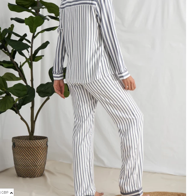 Pretty You London Stripe PJ Set | Grey/Ecru Clothing