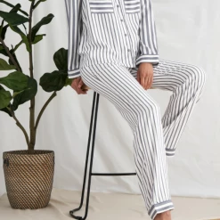 Pretty You London Stripe PJ Set | Grey/Ecru Clothing