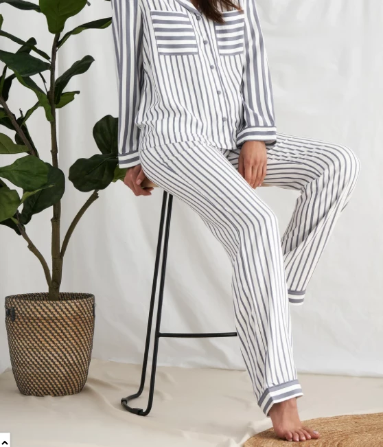 Pretty You London Stripe PJ Set | Grey/Ecru Clothing