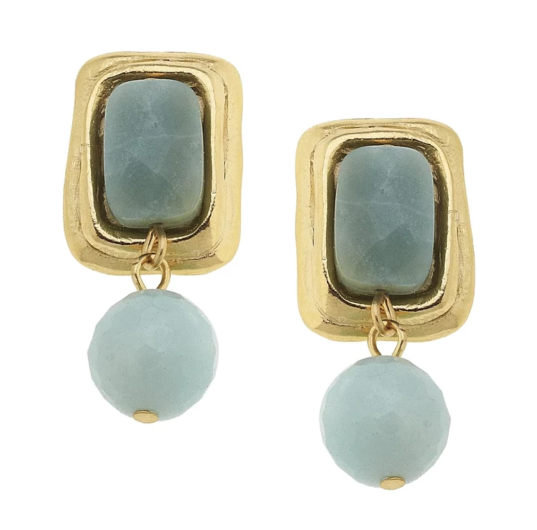 Susan Shaw Jewelry Susan Shaw Rectangle Stone Pearl Drop Clip Earrings