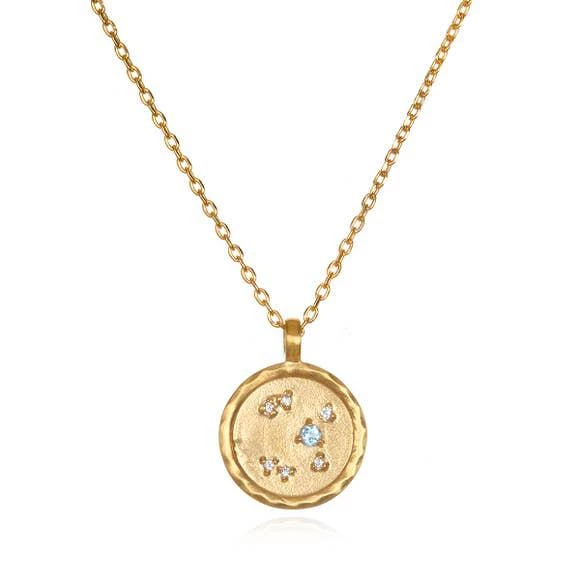 Satya Jewelry White Topaz Gold Zodiac Constellation Necklace 18"