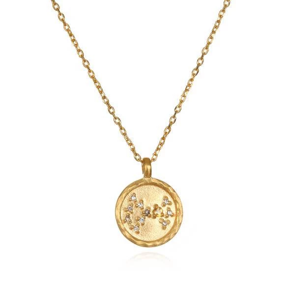 Satya Jewelry White Topaz Gold Zodiac Constellation Necklace 18"