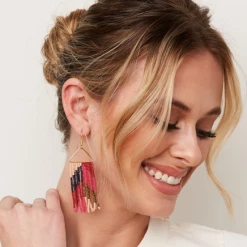 Ink + Alloy Hot Pink Red Chevron On Triangle Earring 3.25"