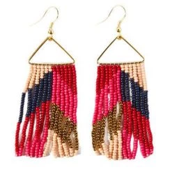 Ink + Alloy Hot Pink Red Chevron On Triangle Earring 3.25"