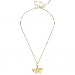 Susan Shaw Jewelry Handcast Gold Ginkgo Leaf Tiny Chain Necklace