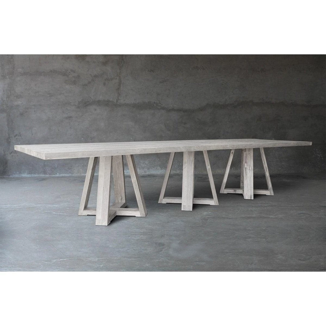 Organic Restoration Reclaimed Teak Dining Table - Triple X Base