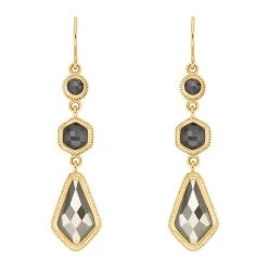 Anna Beck Jewelry Anna Beck Grey Sapphire & Pyrite Kite Triple Drop Earrings - Gold