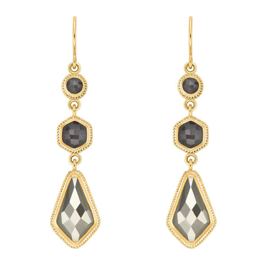 Anna Beck Jewelry Anna Beck Grey Sapphire & Pyrite Kite Triple Drop Earrings - Gold
