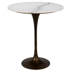 Noir Furniture Laredo Bar Table 36", Aged Brass,White Marble Top