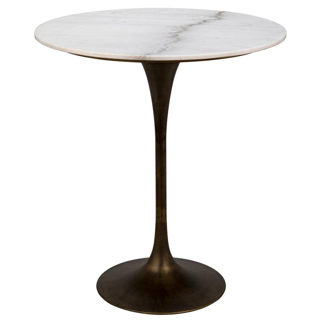 Noir Furniture Laredo Bar Table 36", Aged Brass,White Marble Top