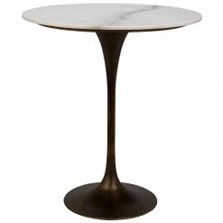 Noir Furniture Laredo Bar Table 36", Aged Brass,White Marble Top