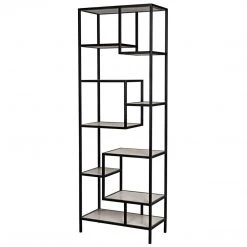 Bookcases Noir Furniture Haru Bookcase Large, Black Metal With White Stone