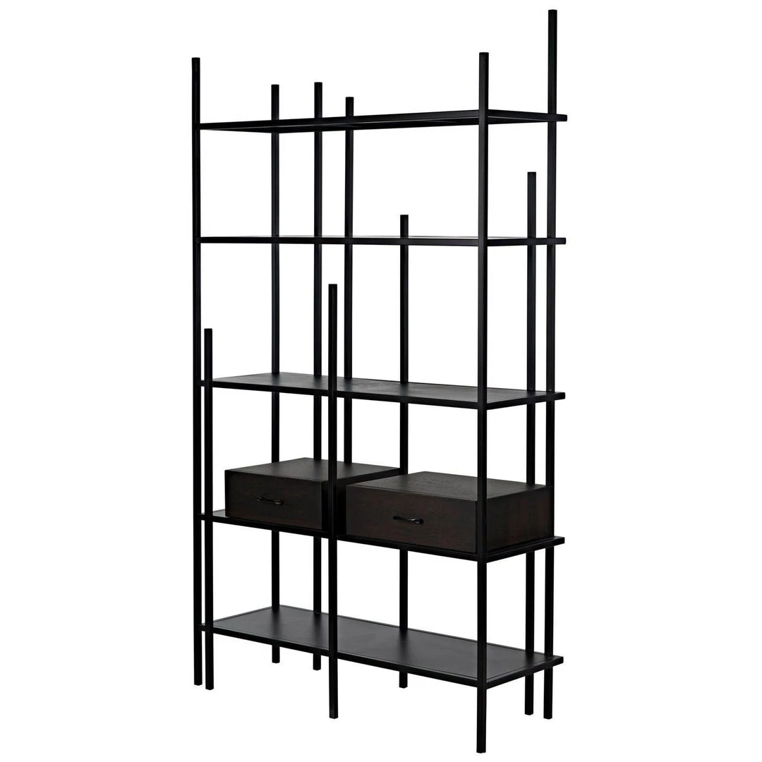 Noir Furniture Bookcases Noir Lenox Bookcase, Black Steel With Ebony Walnut