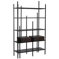 Noir Furniture Bookcases Noir Lenox Bookcase, Black Steel With Ebony Walnut