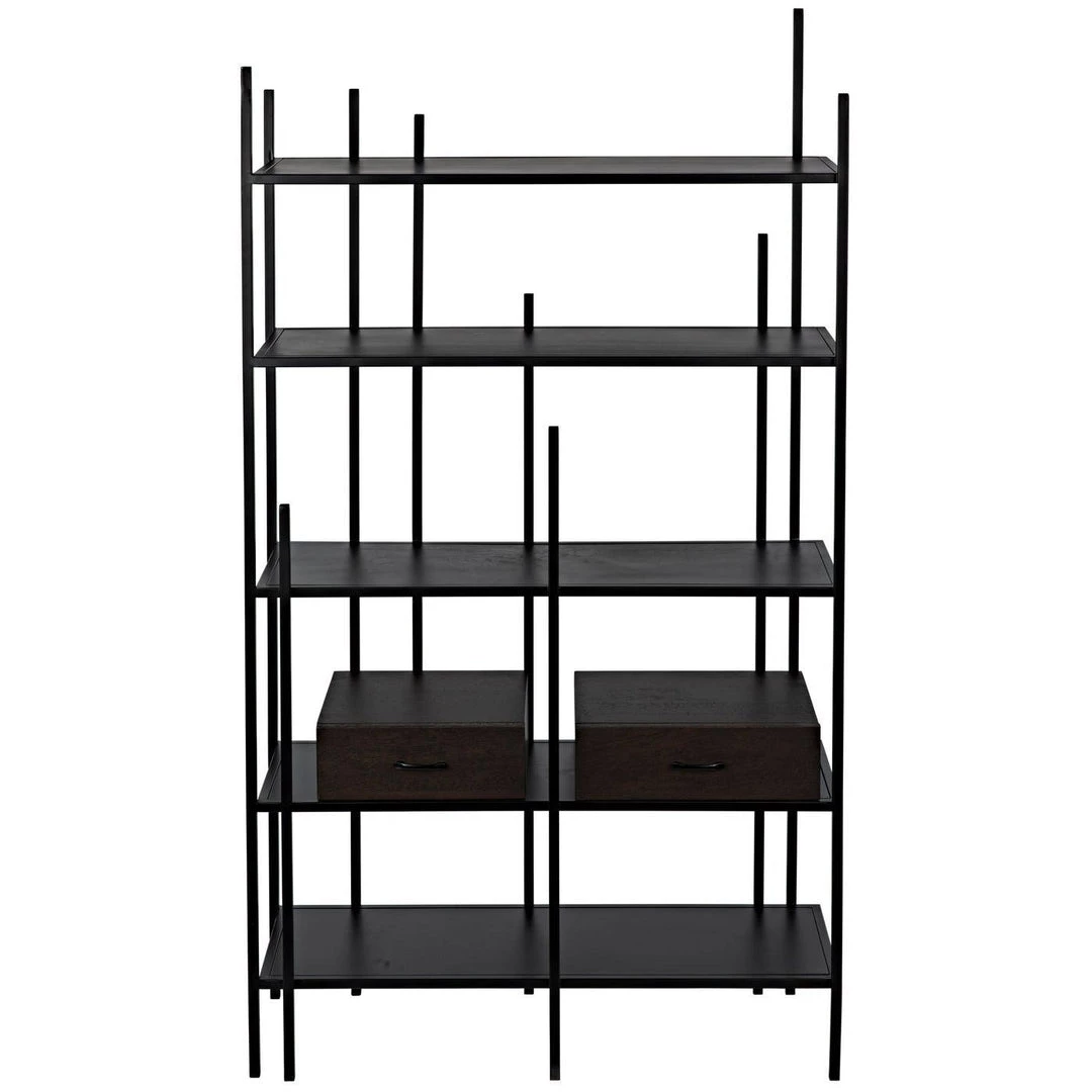 Noir Furniture Bookcases Noir Lenox Bookcase, Black Steel With Ebony Walnut