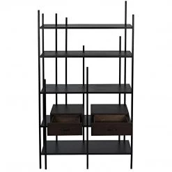Noir Furniture Bookcases Noir Lenox Bookcase, Black Steel With Ebony Walnut