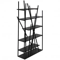 Noir Furniture Noir Botta Bookcase, Black Steel With Ebony Walnut Bookcases