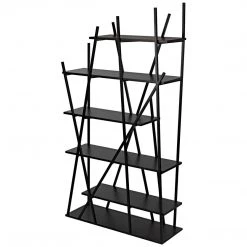 Noir Furniture Noir Botta Bookcase, Black Steel With Ebony Walnut Bookcases