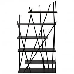 Noir Furniture Noir Botta Bookcase, Black Steel With Ebony Walnut Bookcases