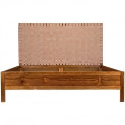 Noir Furniture Noir Mansard Bed, Eastern King, Teak And Leather