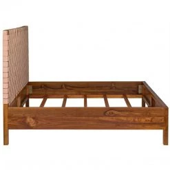 Noir Furniture Noir Mansard Bed, Eastern King, Teak And Leather