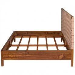 Noir Furniture Noir Mansard Bed, Eastern King, Teak And Leather