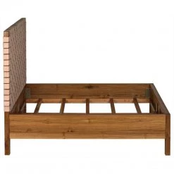 Noir Furniture Noir Mansard Teak And Leather Bed, Queen