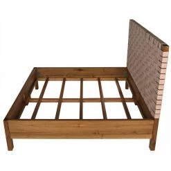 Noir Furniture Noir Mansard Teak And Leather Bed, Queen