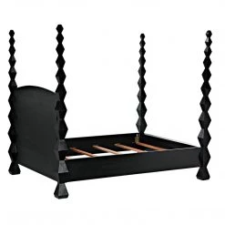 Noir Furniture Noir Brancusi Bed, Queen, Hand Rubbed Black Accent Tables